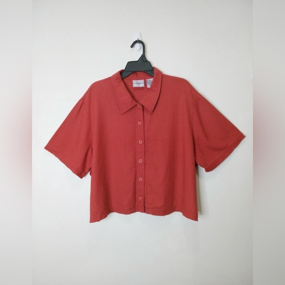 Studio Ease Red Linen Blend Button-Up Shirt Plus Size 20W - Picture 1 of 7